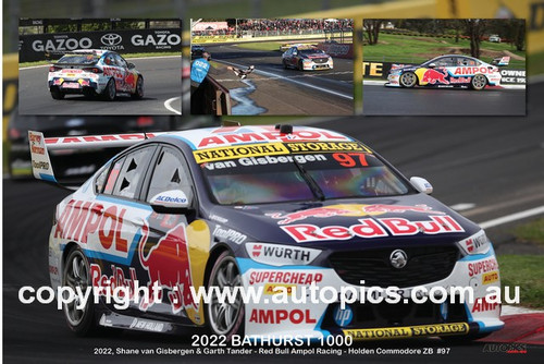 253 - Shane van Gisbergen & Garth Tander - Superimposition Poster - Bathurst 1000 - 2022 - Holden Commodore ZB - Red Bull Ampol Racing,  Car 97 