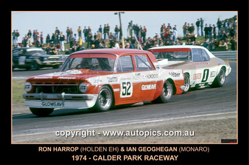 74151-F - Ron Harrop, Holden EH & Ian (Pete) Geoghegan, Monaro - Calder Park Raceway, 1974 - Photographer Peter D'Abbs