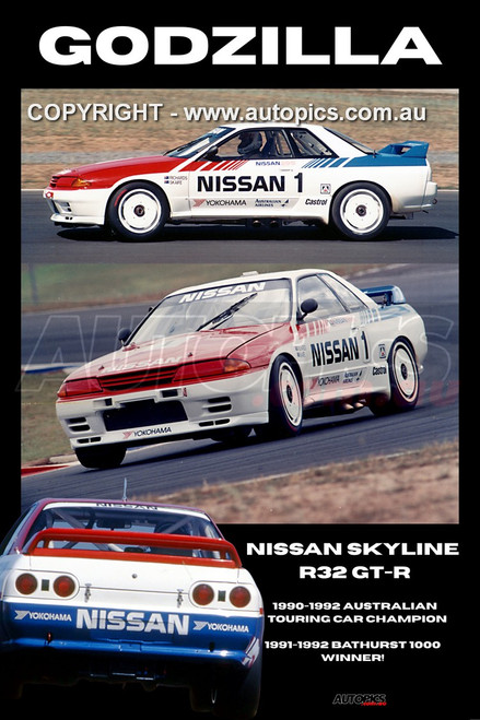 ASP125 - Poster, GODZILLA, Nissan Skyline R32 GT-R 1990, 1991
