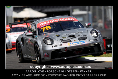 25AD11JS2001-F - Aaron Love, WINNER - Porsche Paynter Dixon Carrera Cup Australia, 2025 BP Adelaide 500,  Adelaide Parklands Circuit, 2025 - Porsche 911 GT3 - Photographer James Smith