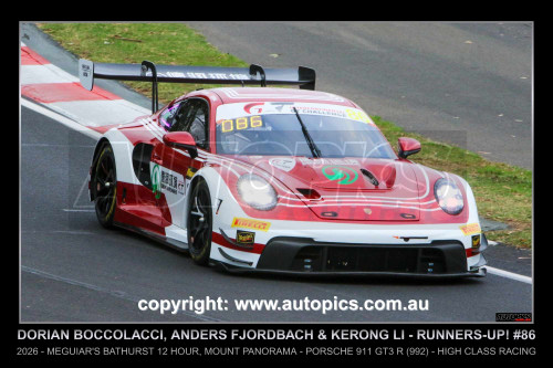 26BA02GG5004-F - Meguiar's Bathurst 12 Hour, Mount Panorama, 2026, Dorian Boccolacci, Anders Fjordbach & Kerong Li - Porsche 911 GT3 R (992) - RUNNERS - UP!