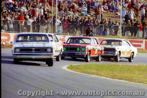 70167 - B. Morris S. Martin  N. Petrilli Holden Monaro GTS 350 F. Gibson  Ford Falcon XW GTHO - Oran Park 17th May  1970 - Photographer Jeff Nield