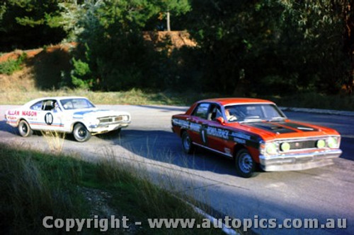 70222 - Fred Gibson  Ford Falcon  GTHO - Bob Morris Holden Monaro GTS 350 - Hume Weir 14th June 1970 - Photographer Jeff Nield