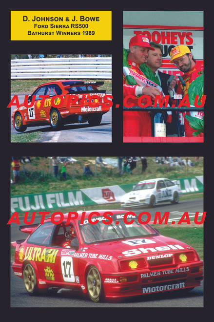 471 -  D. Johnson / J. Bowe  - Ford Sierra RS500 - 1989  Bathurst Winners -  A collection of three photos.
