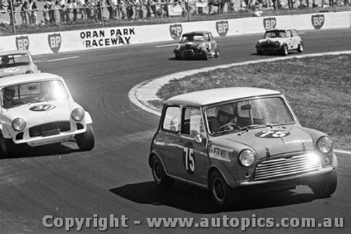 72238 - P. Mullin / L. Hazelton  Morris Mini  - 17th August 1972 - Oran Park - Photographer Lance J Ruting