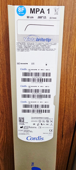 Cordis 588842PM VISTA BRITE TIP ®, 588-842PM  Guiding Catheter 8F.  90cm x .088"I.D., MPA 1. Box of 05