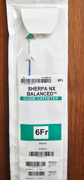 SB6EBU45 Medtronic Sherpa NX™ Balanced coronary guide catheter, size: 6F, length: 100 cm, EBU 4.5, left backup curve, Box of 01