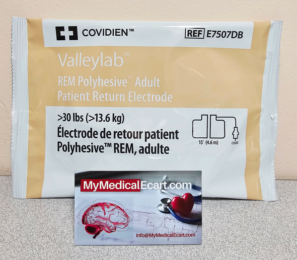 E7507DB Covidien Patient Return Electrode Adult, 18.3 X 11.4 cm PAD, DISPERSIVE GROUND REM W/CORD 15', Case of 50
