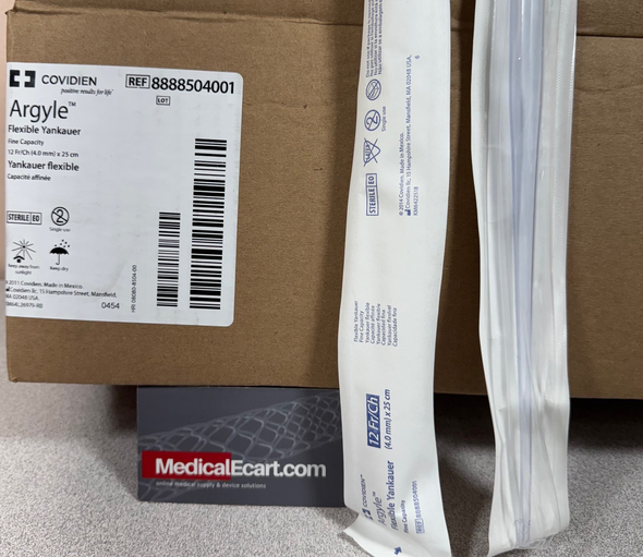 8888504001 Argyle Flexible Yankauer, Fine Capacity, 12 Fr/Ch (4.0 mm) x 25 cm. Case of 50