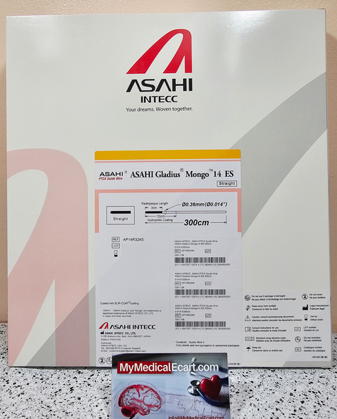 ASAHI AP14R324S, Gladius® Mongo®, Guide Wire, Straight, 300 cm, 0.014in (0.36mm), Box of 5