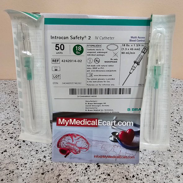 B. Braun 4242014-02 Introcan Safety®2 IV Catheter, Multi-Access Blood Control, 18 Ga. x 1.75 in., Straight, Box of 50