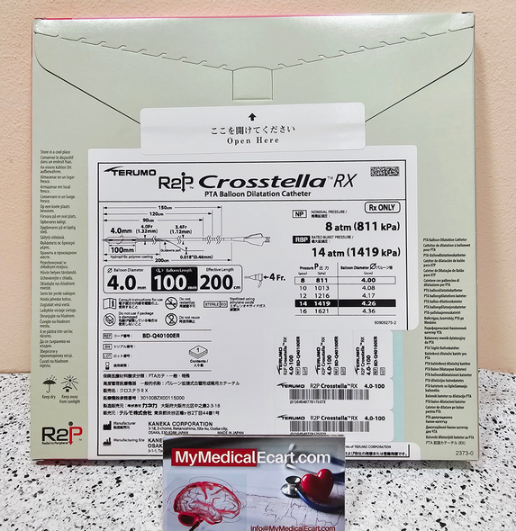 Terumo BD-Q40100ER R2P™ CROSSTELLA® RX PTA Balloon Dilatation Catheter, 200 cm, 5 Fr, 4 mm x 100 mm, Box of 01