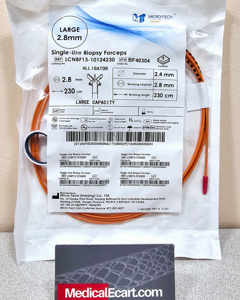 Micro-Tech BF40306 Rite Bite Twin-Wire Biopsy Forceps Endoscopy, Large Capacity Forceps with Spike, Alligator, Blue, 2.8mm X 230 cm working lenght, Box of 50