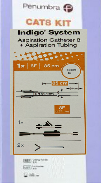 Penumbra CAT8STR85KIT Indigo 8 Straight Tip, 85cm + Dynamic Aspiration Tubing, 8.0 Fr / 8.0 Fr. x  85 cm. Box of 01