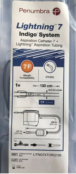 Penumbra LITNG7XTORQ130 Lightning™ 7, Indigo System 7, Aspiration Catheter XTORQ Tip, 7Fr x 130cm, + Lightning Aspiration Tubing, Box of 01