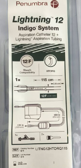Penumbra LITNG12HTORQ115 Lightning™ 12, Indigo System 12, Aspiration Catheter HTORQ Tip, 12Fr x 115cm, + Lightning Aspiration Tubing, Box of 01