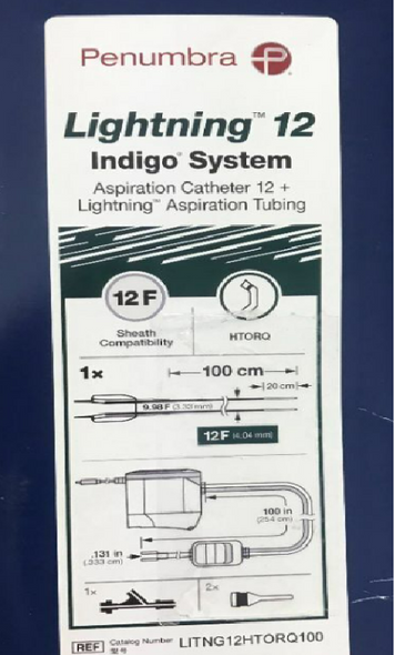 Penumbra LITNG12HTORQ100 Lightning™ 12, Indigo System 12, Aspiration Catheter HTORQ Tip, 12Fr x 100cm, + Lightning Aspiration Tubing, Box of 01