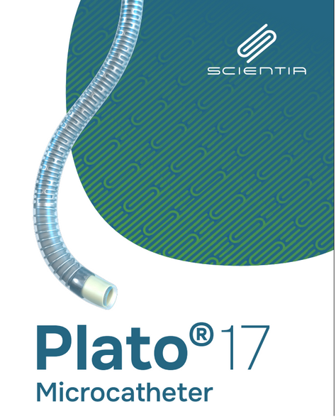 Scientia PL17-160-045 PLATO® 17 Microcatheter with pre-shaped, 45-degree distal tip, ID 0.017", 160cm Length, Max outer diameter distal/proximal 1.7F (0.022")/2.1F (0.028"), 2 Marker bands. Box of 01