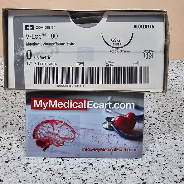 Covidien VLOCL0316 V-Loc™ 180 Absorbable Wound Closure Device, Taper Point, GS-21 1/2 Circle 37 mm, Green Color, 12" (30 cm), Size 0, Box of 12