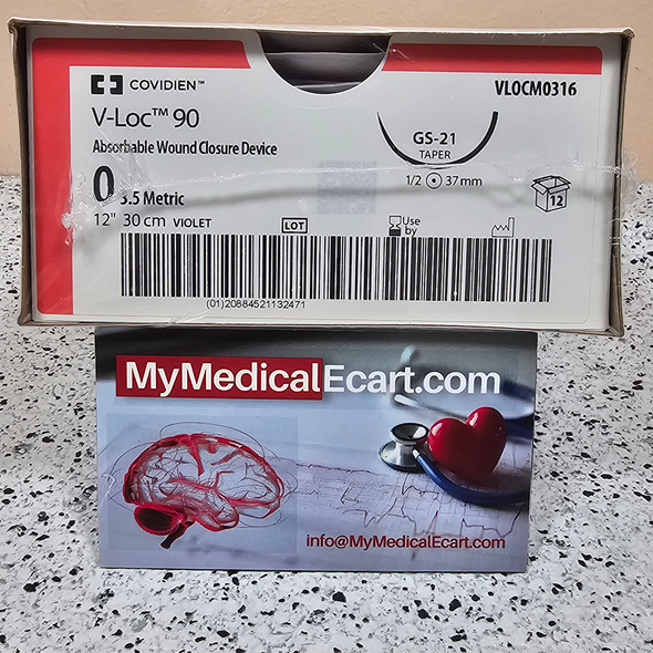 Covidien VLOCM0316 V-Loc™ 90 Absorbable Wound Closure Device, Taper Point, GS-21 1/2 Circle 37 mm, Violet Color, 12" (30 cm), Size 0, Box of 12