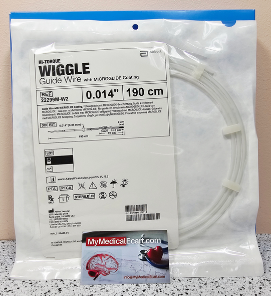Abbott 22299M-W2 HI-TORQUE WIGGLE™ Guide Wire .014 Straight Tip 2.0 cm x 190cm, with Microglide® Coating. Box of 05