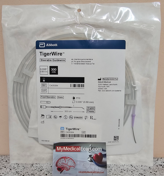 Abbott C405084 TigerWire™ Guide Wire .035  7.0 cm x 300 cm, Floppy, Angled, Box of 05