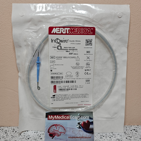 Medical IQ35F180J1O5RS InQwire® Diagnostic Guide Wires,  0.035” (0.89 mm) X 180cm, 1.5mm J-Tip Rosen, Box of 10