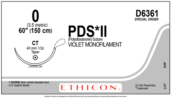 Ethicon D6361 PDS® II (polydioxanone) Suture, Taper Point