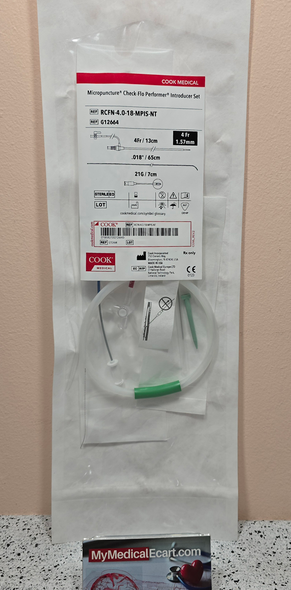 COOK G12664 Micropuncture® Check-Flo Performer® RCFN-4.0-18-MPIS-NT Introducer Set, 4Fr. x 13 cm, with a Nitinol Wire Guide .018 X 65cm that has a Platinum Tip, Pack of 05