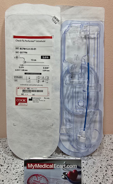 COOK G57796 Check-Flo® Performer™ RCFW-5.0-35-01, Introducer 5Fr. x 13 cm, 0.035", Introducer Only. Pack of 01