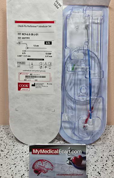 COOK G57791 Check-Flo® Performer™ RCF-6.0-38-J-01, Introducer Set 6Fr. x 13 cm, 0.038", Introducer that Includes a Wire Guide. Pack of 01