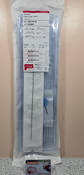 Cook G55802 Universa Loop Drainage Catheter Introductory Set, ULCS-10-30, 10Fr size and 30 cm length, Dilators – 6.0, 8.0, 10.0, and 12.0 Fr, 20 cm long, Introductory Set. Pack of 01
