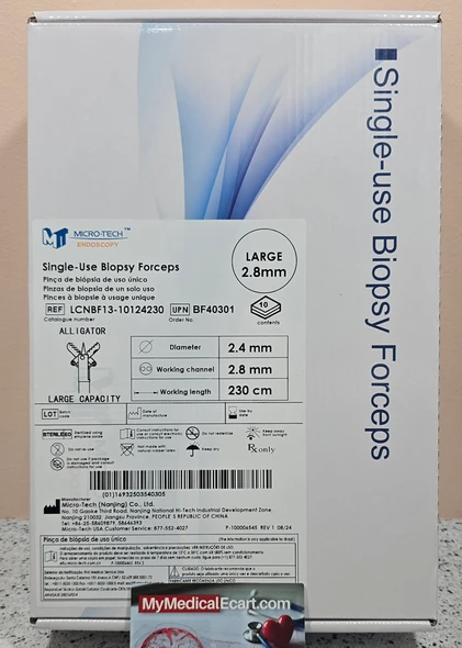 Micro-Tech BF40301 Rite Bite Twin-Wire Biopsy Forceps Endoscopy, Large Capacity Forceps with Spike, Alligator, Blue, 2.8mm X 230 cm working lenght, Box of 10