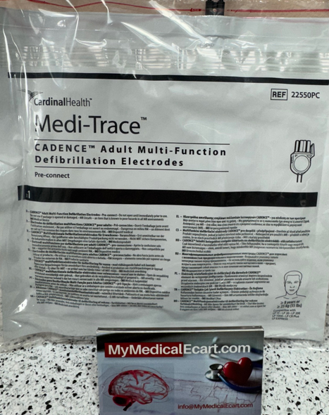CARDINAL 22550PC Medi-Trace™ Cadence Adult Multi-Function Defibrillator Electrode, Pre-Connect, 4.5 x 6.25IN, 46IN, for Medtronic Pad. Case of 10 Bags