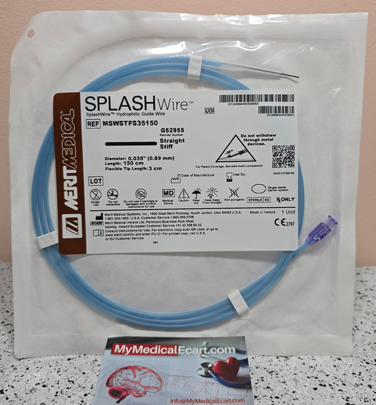 Medical MSWSTFS35150 SPLASHwire™ Hydrophilic Steerable Guide Wire 0.035" STIFF STRAIGHT, 0.035” (0.89 mm) X 150cm, 3.0mm Straight Tip, Box of 05