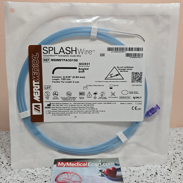 Medical MSWSTFA35150 SPLASHwire™ Hydrophilic Steerable Guide Wire 0.035" STIFF ANGLED, 0.035” (0.89 mm) X 150cm, 3.0mm Angled tip, Box of 05