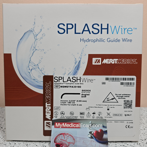 Medical MSWSTFA35180 SPLASHwire™ Hydrophilic Steerable Guide Wire 0.035" STIFF ANGLED, 0.035” (0.89 mm) X 180cm, 3.0mm Angled tip, Box of 05