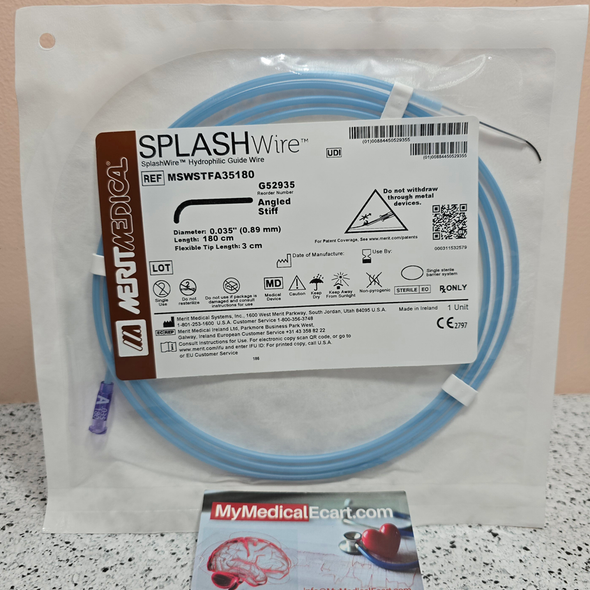 Medical MSWSTFA35180 SPLASHwire™ Hydrophilic Steerable Guide Wire 0.035" STIFF ANGLED, 0.035” (0.89 mm) X 180cm, 3.0mm Angled tip, Box of 05