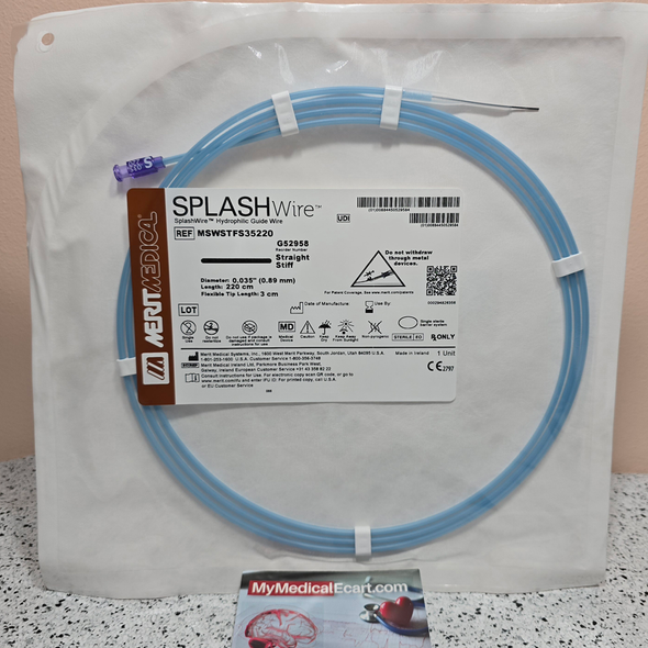 Medical MSWSTFS35220 SPLASHwire™ Hydrophilic Steerable Guide Wire 0.035" STIFF STRAIGHT, 0.035” (0.89 mm) X 220cm, 3.0mm Straight Tip, Box of 05