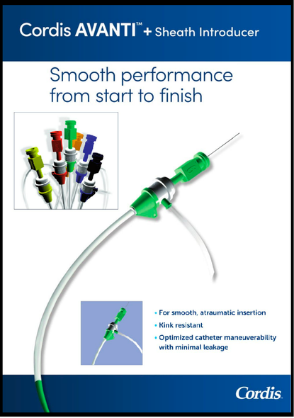 Cordis 402-606A AVANTI® + standard Length Sheath Introducer, 402606A, without Mini-Guidewire, Fuschia, 0.035 inch, 11cm Cannula, 6Fr. Box of 05