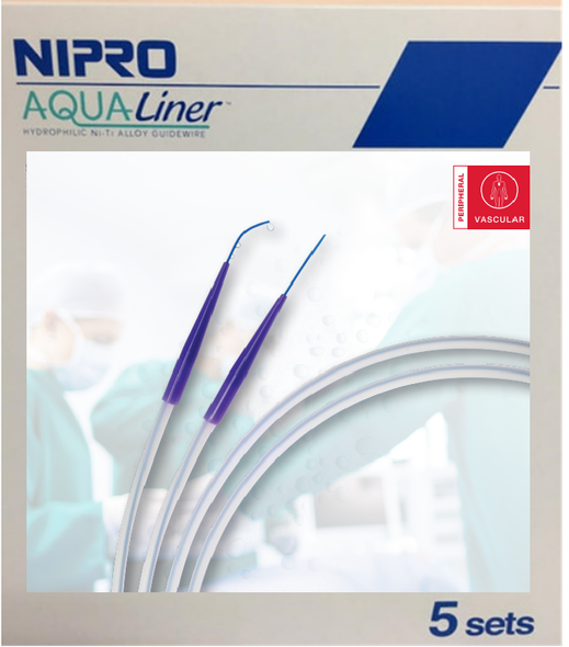 Nipro ALS+35150SR AQUALiner® Hydrophilic Nitinol Guidewire, .035" x 150 cm –  Straight Tip, Regular. Box of 05
