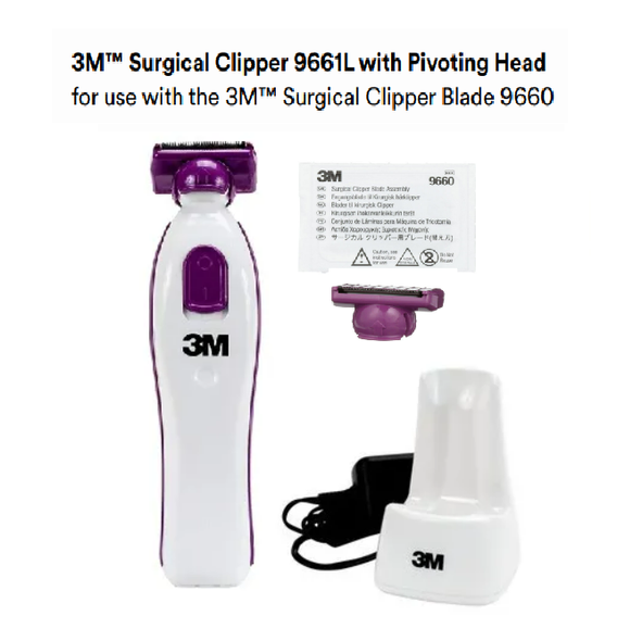 9667L 3M™ Surgical Clipper Kit with Pivoting Head (Surgical Clipper 9661L, Surgical Clipper Charger 9662L and Clipper Blade Assembly, 9660 Purple (Pack of 2)). Box of 01 Kit