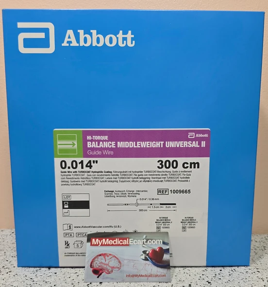 Abbott 1009665 HI-TORQUE BALANCE MIDDLEWEIGHT UNIVERSAL II™ Guide Wire with Turbocoat Hydrophilic Coating, Tip Straight, 0.014" x 300 cm. Box of 05