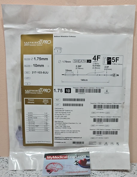 Abbott 217-103-5UU Sapphire™ II PRO, Balloon Dilatation Catheter 1.75 mm x 10 mm, Box of 01