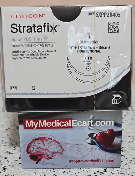 Ethicon SXPP2B405 STRATAFIX™ Spiral PDS Plus Suture, BiDirectional Violet, Taperpoint, Absorbable, CTX 48mm 1/2 Circle, 14" = 36cm, Size 1, Box of 12