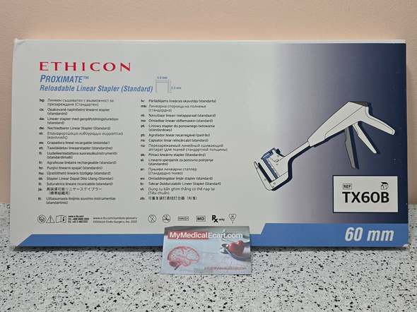 Ethicon TX60B PROXIMATE® Reloadable Staplers, 60mm Linear Stapler with Blue Reload, Regular Tissue Thickness, Box of 03
