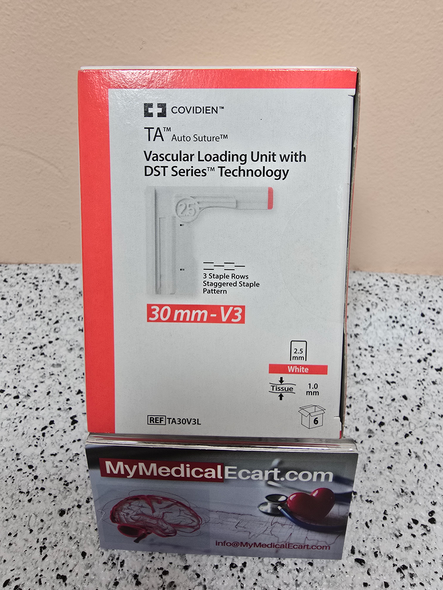 Covidien TA30V3L TA™ Reload Stapler, 30 mm x 2.5 mm, for TA™ TA30V3S Stapler With DST Series™ Technology,  Stapler Vascular Tissue Thickness, 30mm White Reload, Box of 06