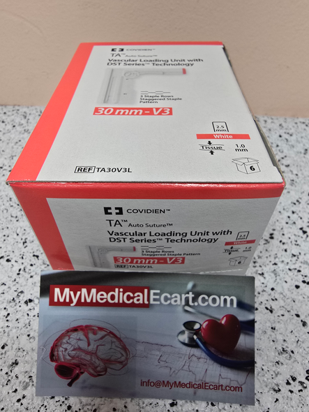 Covidien TA30V3L TA™ Reload Stapler, 30 mm x 2.5 mm, for TA™ TA30V3S Stapler With DST Series™ Technology,  Stapler Vascular Tissue Thickness, 30mm White Reload, Box of 06