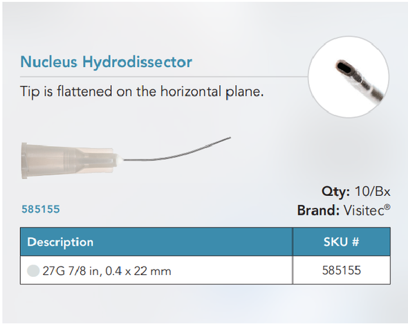Visitec 585155 Anesthesia Cannulas Administration, Nucleus Hydrodissector 27G 7/8 in, 0.4 x 22 mm, Box of 10