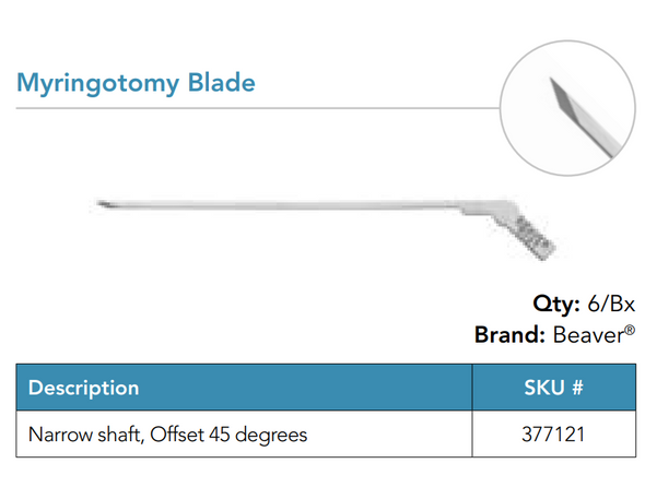 Visitec 377121 Beaver® Myringotomy Blade, Narrow shaft, Offset 45 degrees, Box of 06